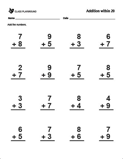 Addition Worksheets Within 20