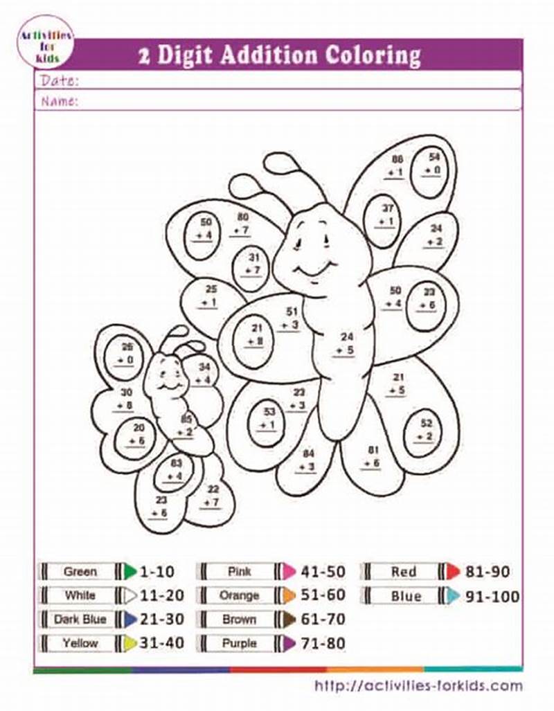 Addition 2 Digit Numbers Coloring Worksheets