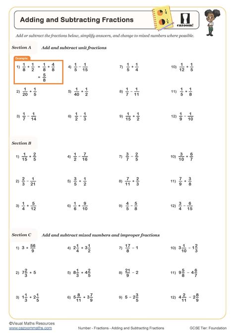 Addition And Subtraction Fractions Worksheets