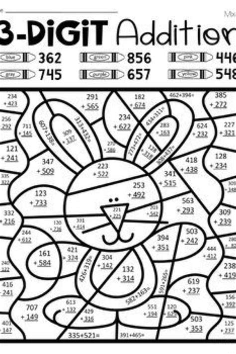 Addition Math Coloring Worksheets 3rd Grade