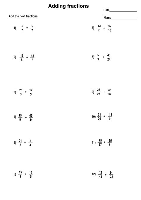 Addition Of Fractions Worksheets With Answers