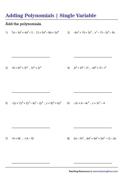 Addition Of Polynomials Worksheet