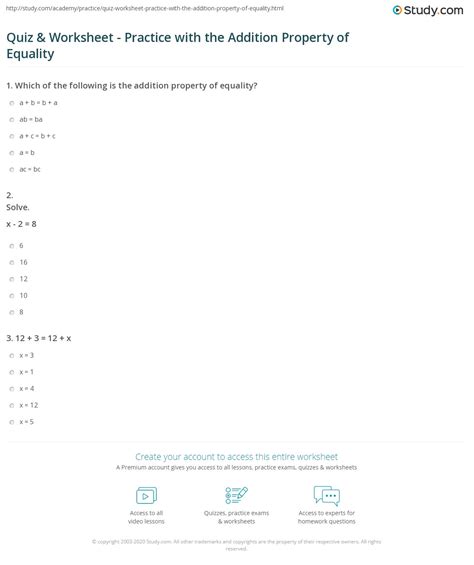 10 Must-Do Addition Property of Equality Worksheets to Elevate Your Math Game