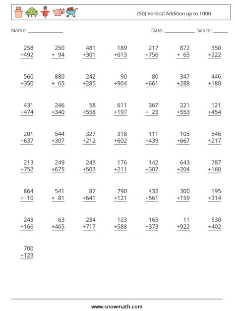 Addition Within 1000 Worksheets