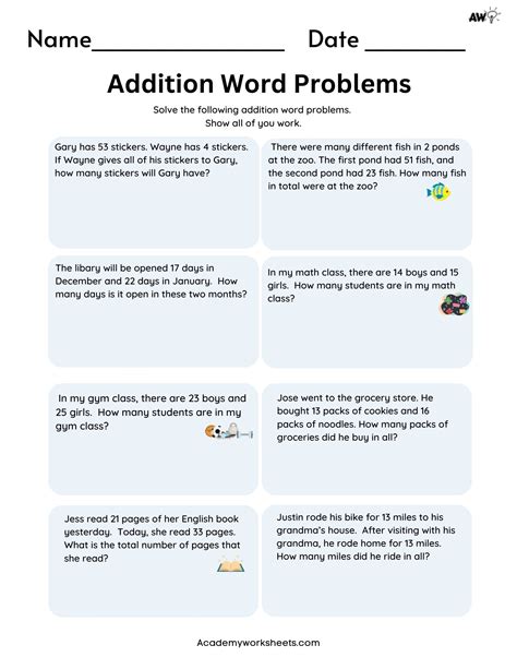 Addition Word Problems Worksheets