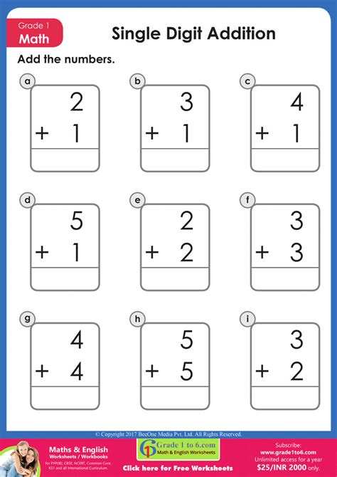 Addition Worksheets 1 Digit
