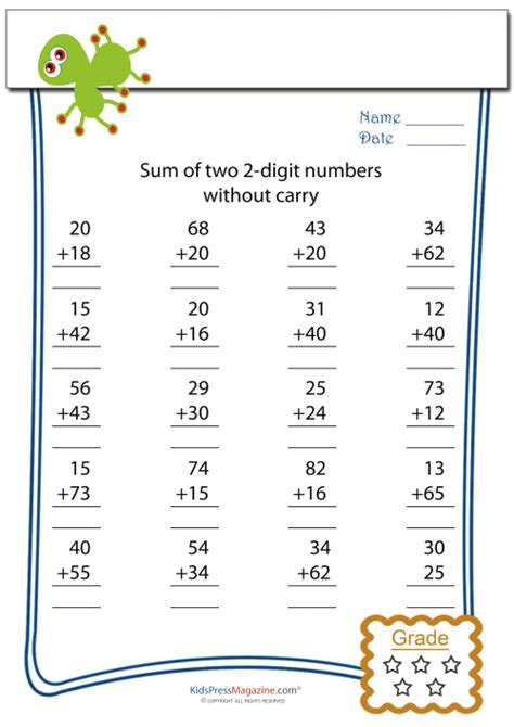Addition Worksheets Without Carrying
