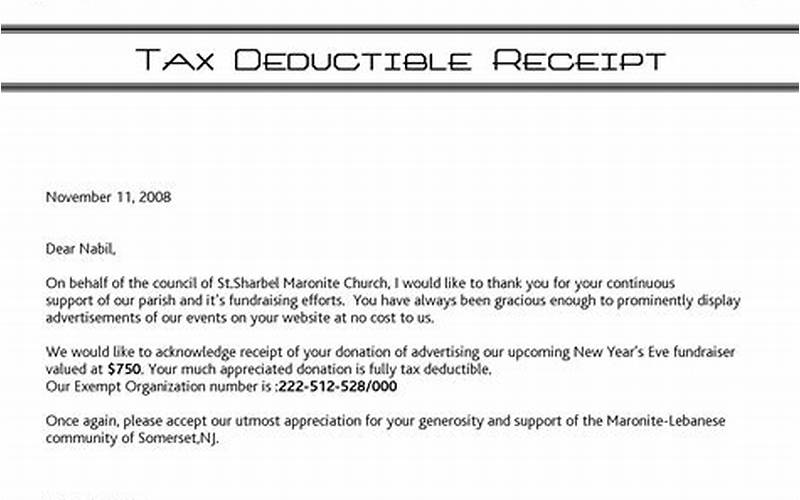 Additional Documentation For Tax Deductible Donations