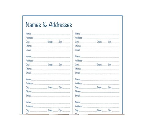 Address Book Template Printable