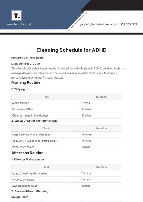 Adhd Cleaning Schedule Template