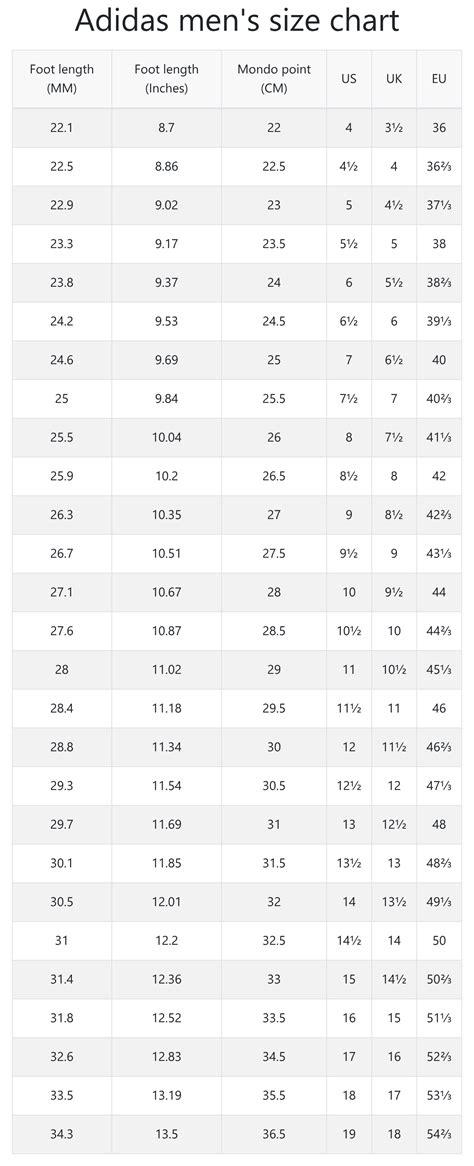 Adidas Mens Sizing Chart