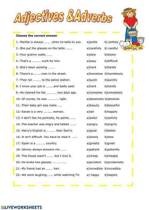 Adjective Versus Adverb Worksheet