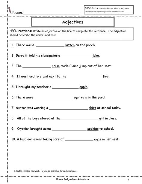 Adjective Worksheet 4th Grade