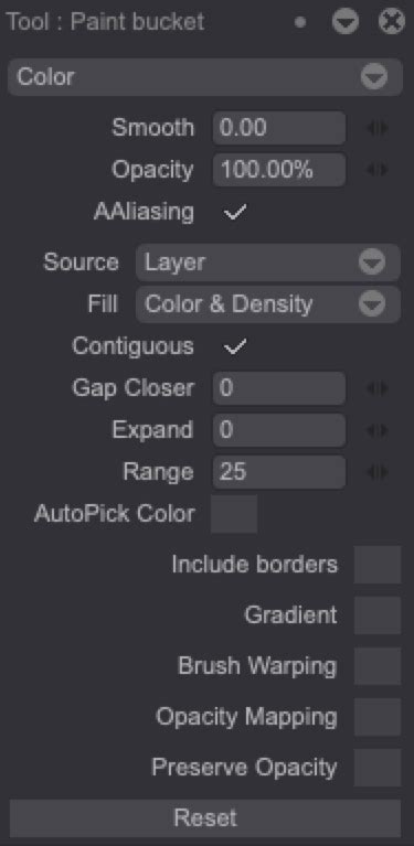 Adjusting Paint Bucket Tool Settings