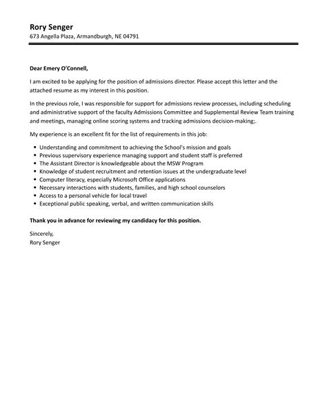 Admissions Director Cover Letter