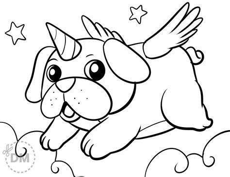 Adorable Unicorn Pug Pugicorn Coloring Pages