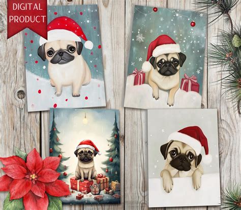Cute Christmas Pug Luxury Mixed Charity Cards Pack of 10 Natural