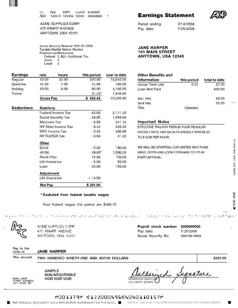 Adp Earning Statement Template