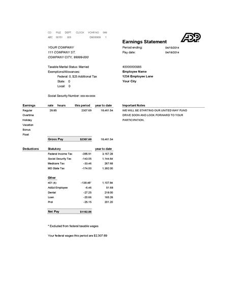 Adp Pay Stub Template Fillable