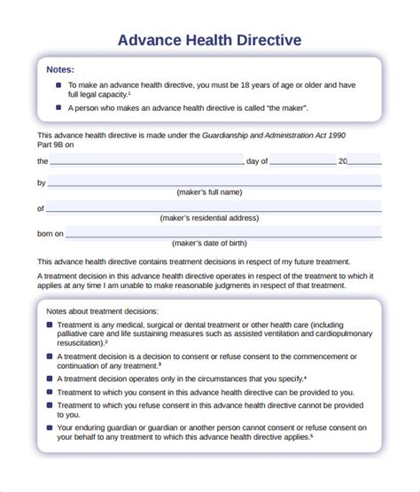 Advance Medical Directive Template