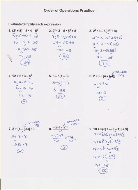 Advanced Order Of Operations Worksheet With Answers