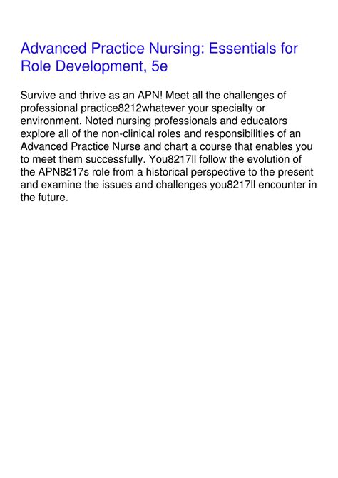 Advanced Practice Nursing: Essentials For Role Development 5e Highlights