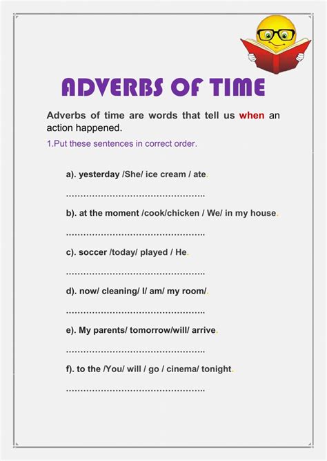 Adverbs Of Time Worksheet With Answers