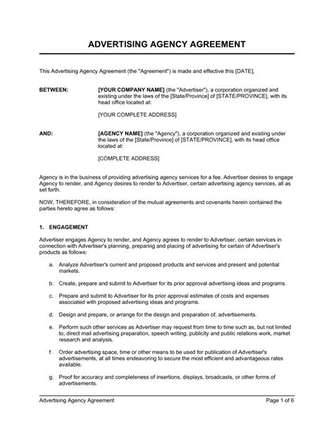 Advertising Agency Contract Template
