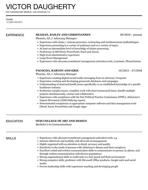Advocacy resume