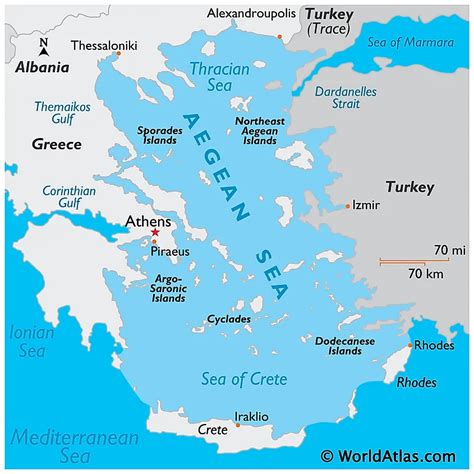 Map of Aegean Sea with cities