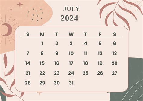 Aesthetic July Calendar