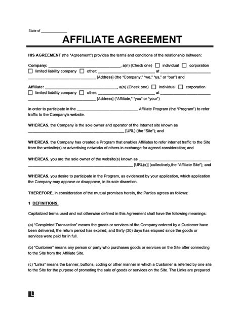 Basic Affiliate Agreement Template Free Download in 2020 Contract