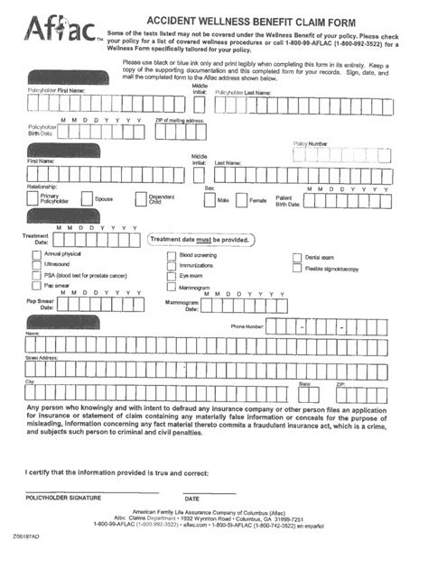 Aflac Wellness Claim Forms Printable