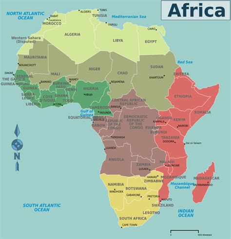 Large detailed political map of Africa with major cities and capitals