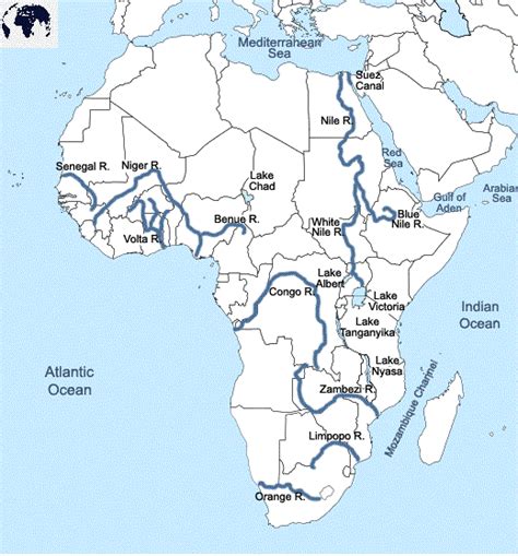 Free Labeled Printable Map of Africa Rivers in PDF