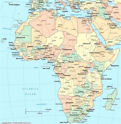 Africa Map With Countries And Cities Canyon South Rim Map