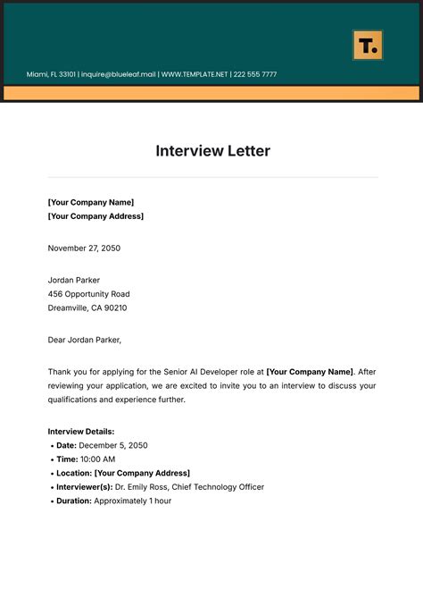 After Interview Letter Template