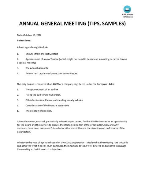 Agenda For Agm Template