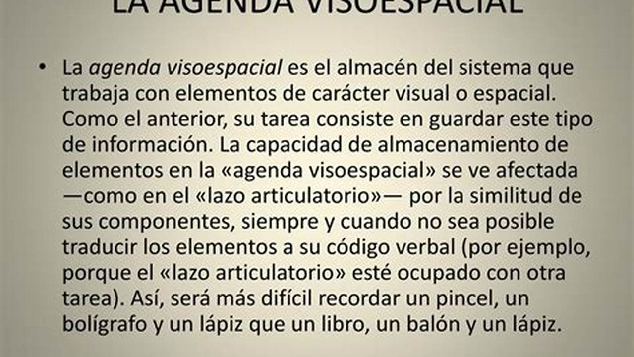 Agenda Visoespacial, MX Modelo