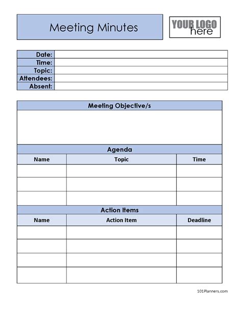 Agenda And Meeting Minutes Template