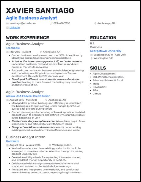 Agile Business Analyst Resume Sample