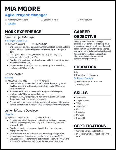Agile Methodology Resume Sample