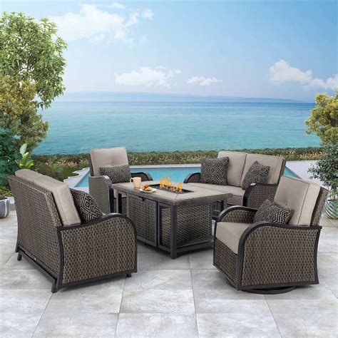 Agio St Louis 7 Piece Woven Dining Set With Storage And Lazy Susan + Cover Costco UK Patio