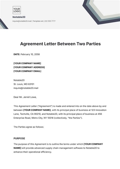 Agreement Letter Template Between Two Parties