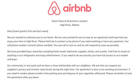 Airbnb Welcome Letter Template