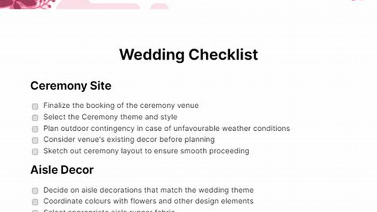 Aisle Decor, Wedding Ceremony Decor Checklist