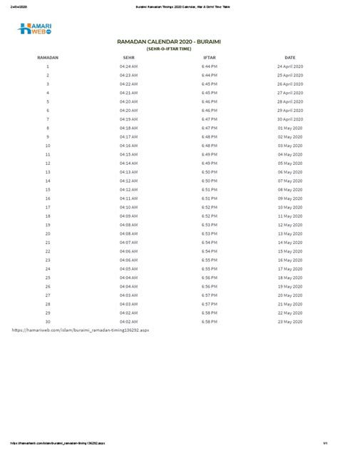 Al Buraimi Ramadan Calendar