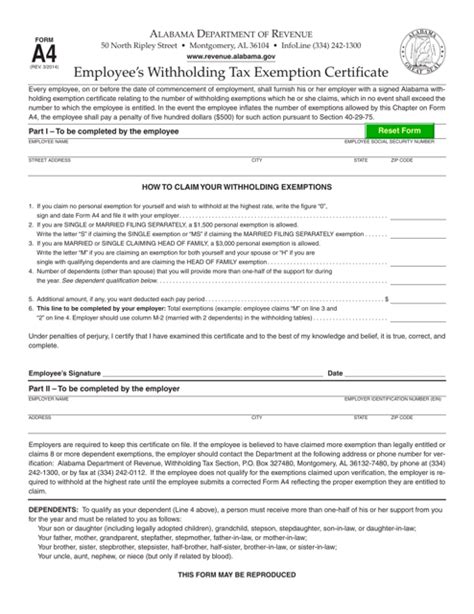 Alabama A4 Form Printable