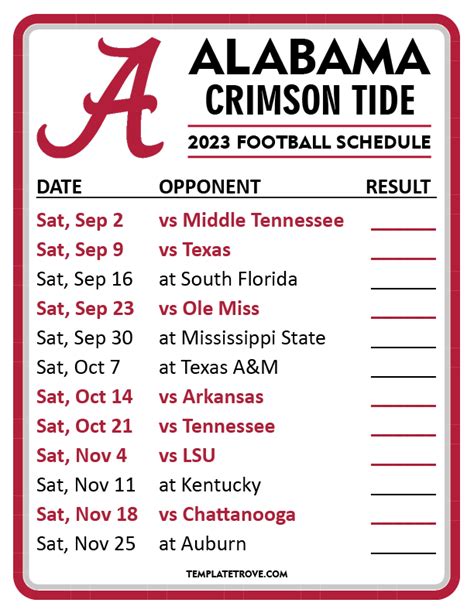 Alabama Football Schedule 2023 Printable