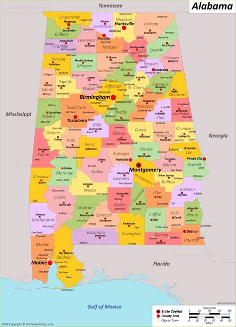Alabama Outline Maps and Map Links